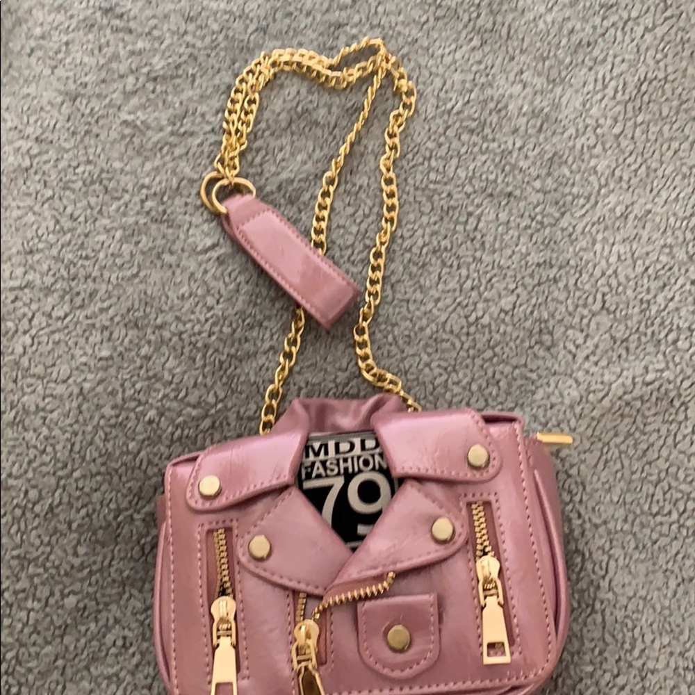 Pink Faux leather jacket purse